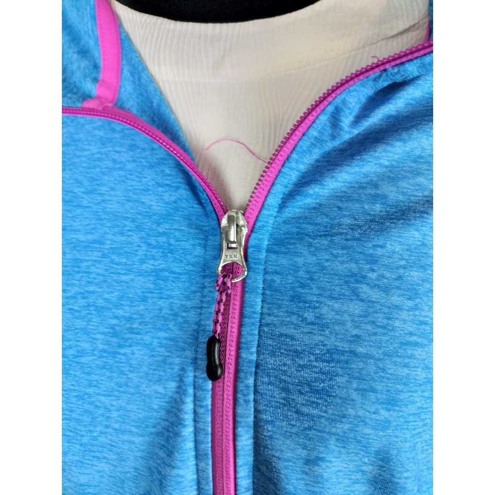 Champion Full Zip Spring Jacket Light Sweater Size XL Blue Pink Trim Thumbholes - Picture 4 of 7